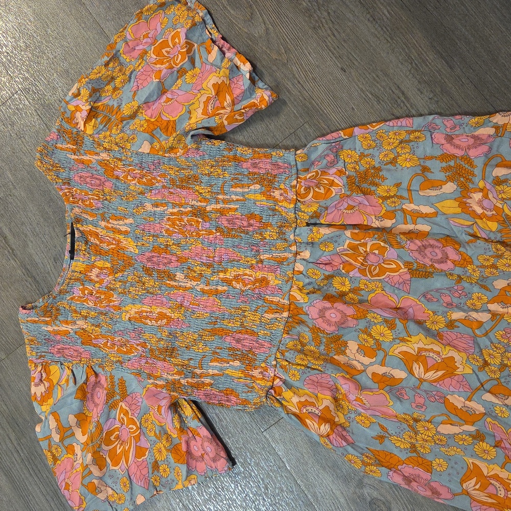 Boho Floral Smocked / Tiered Maxi Dress - Picture 6 of 13